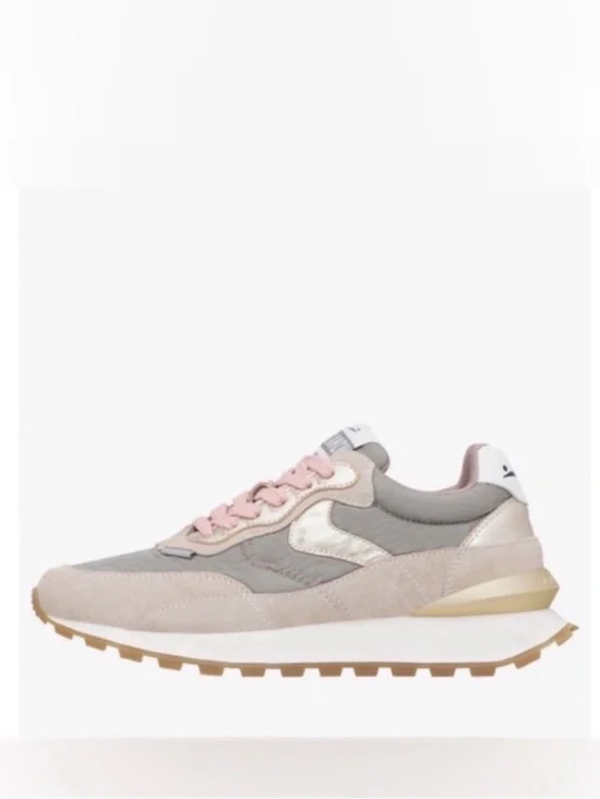 NWT VOILE BLANCHE QWARK HYPE WOMAN Suede & Technical Fabric Sneakers BEIGE-GREY - Picture 2 of 16